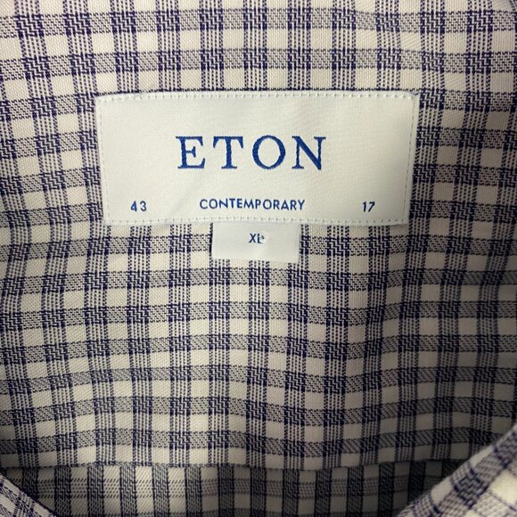 Eton Contemporary Shirt Men's 43 17 Blue White Gingham Check Signature Twill - Picture 6 of 14